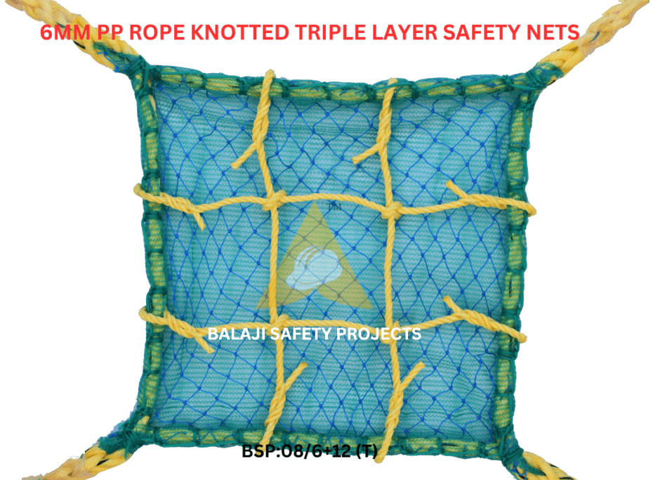 6Mm Pp Rope Knotted Triple Layer Safety Nets - Color: Green & Yellow