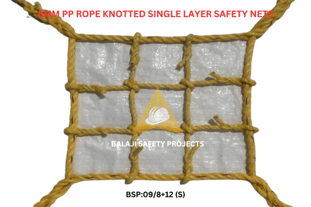 8Mm Pp Rope Knotted Single Layer Safety Nets - Color: White & Yellow