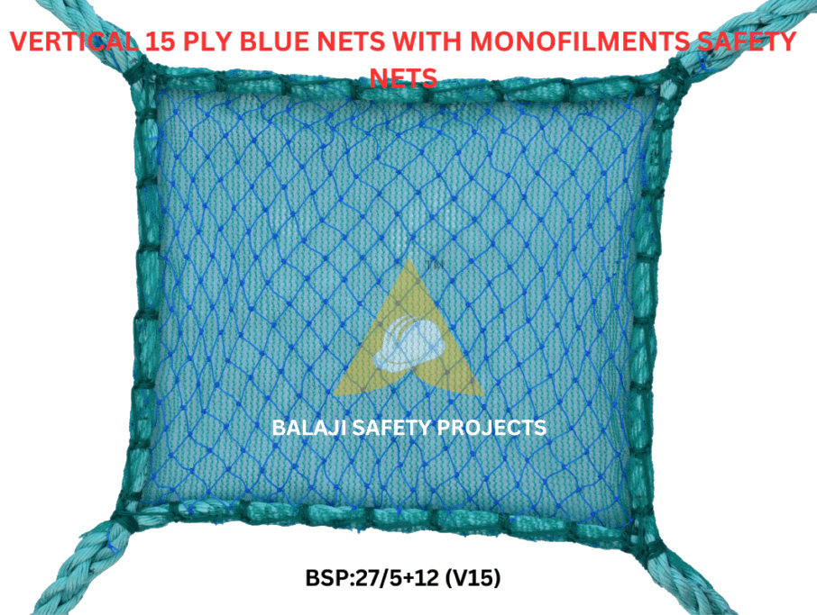 Vertical 15 Ply Blue Nets With Monofilments Safety Nets - Color: Green