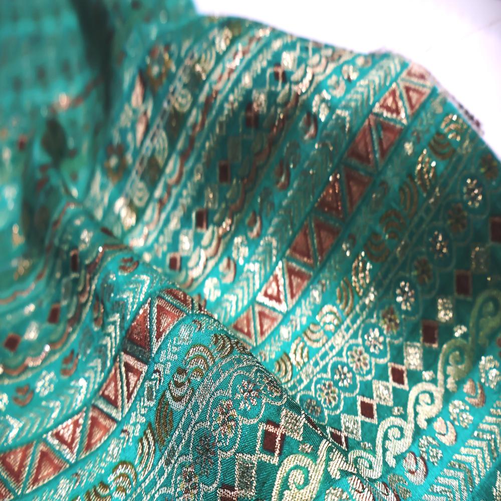 Green Dola Silk Jacquard Printed Fabric for Indo-Western Blazers & Luxury Decor