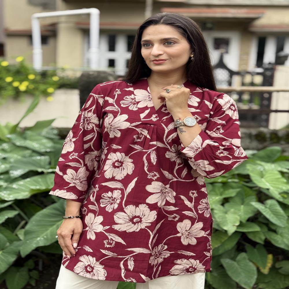 Ethnic Floral Motif Short Kurti