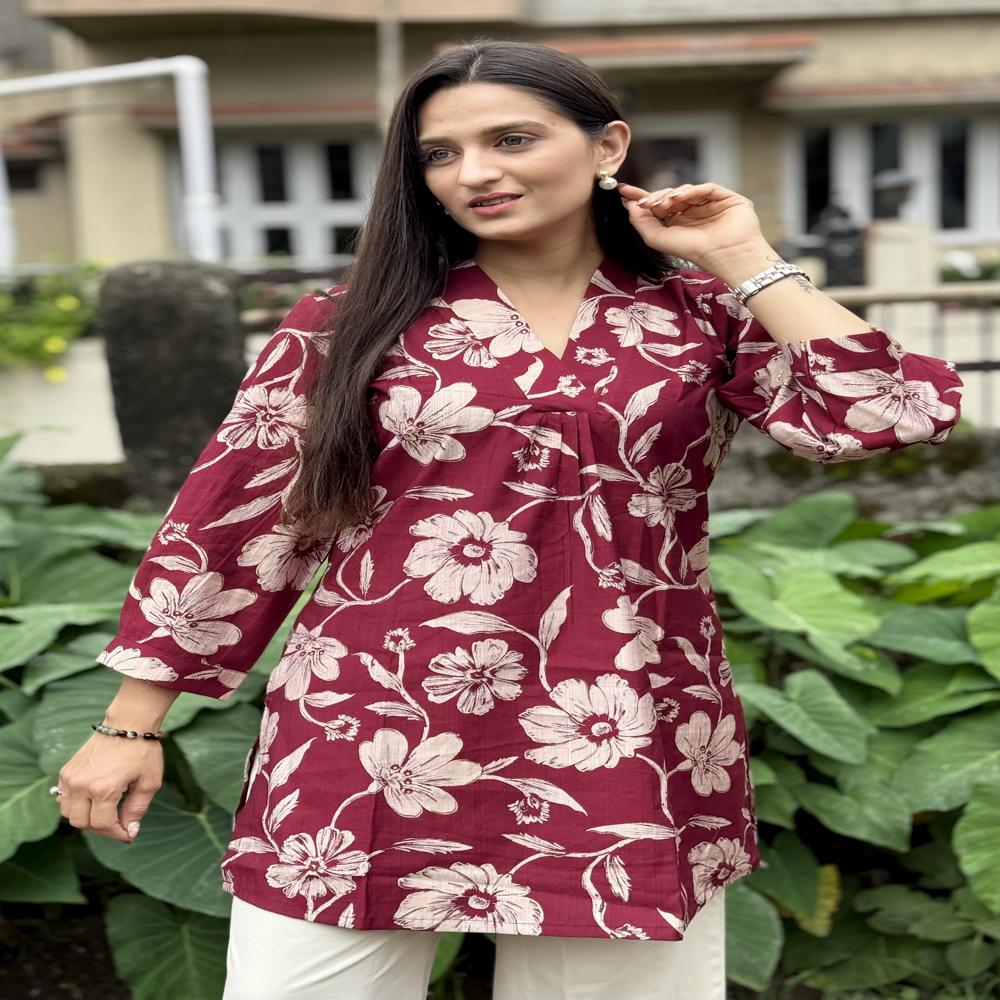 Ethnic Floral Motif Short Kurti