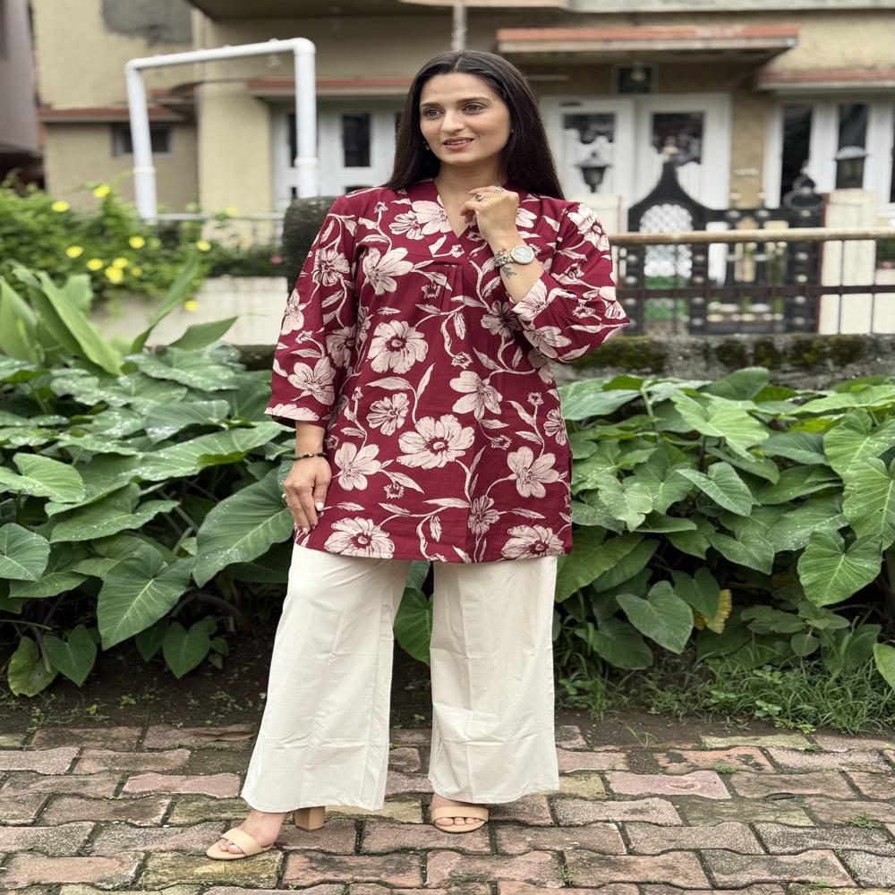 Ethnic Floral Motif Short Kurti