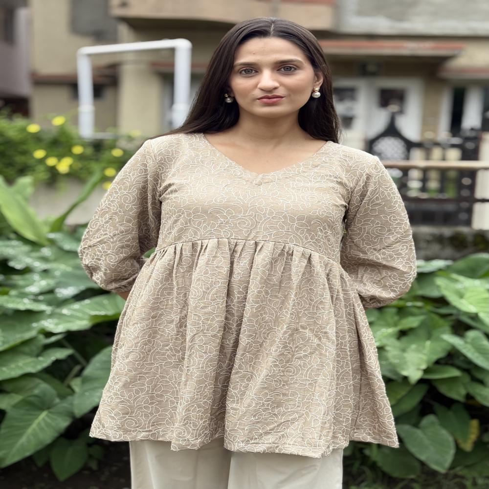 Ethnic Motifs Embroidered Regular Tunics - Color: Chikoo