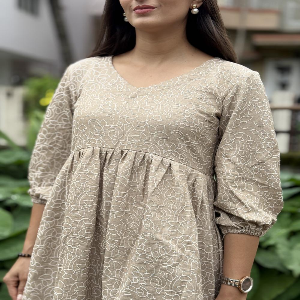 Ethnic Motifs Embroidered Regular Tunics - Color: Chikoo