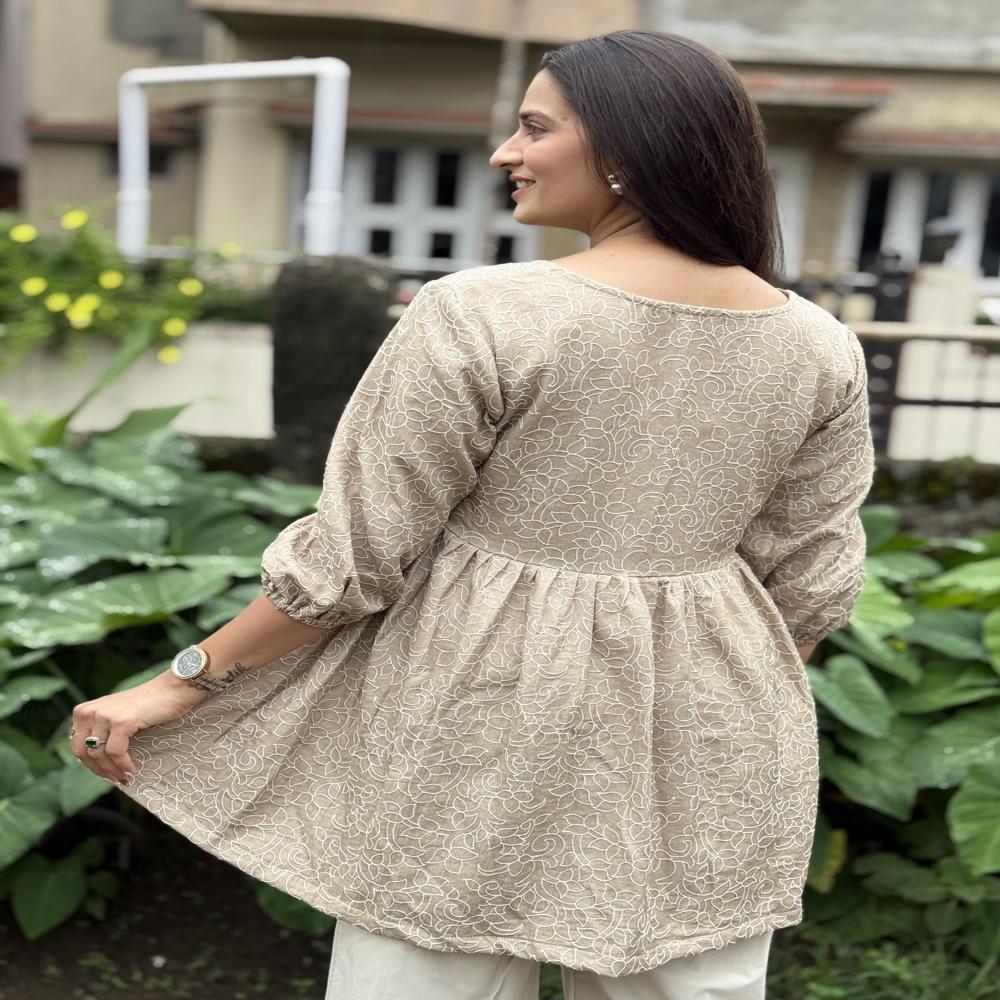 Ethnic Motifs Embroidered Regular Tunics - Color: Chikoo