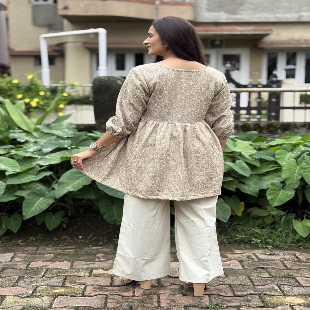 Ethnic Motifs Embroidered Regular Tunics - Color: Chikoo