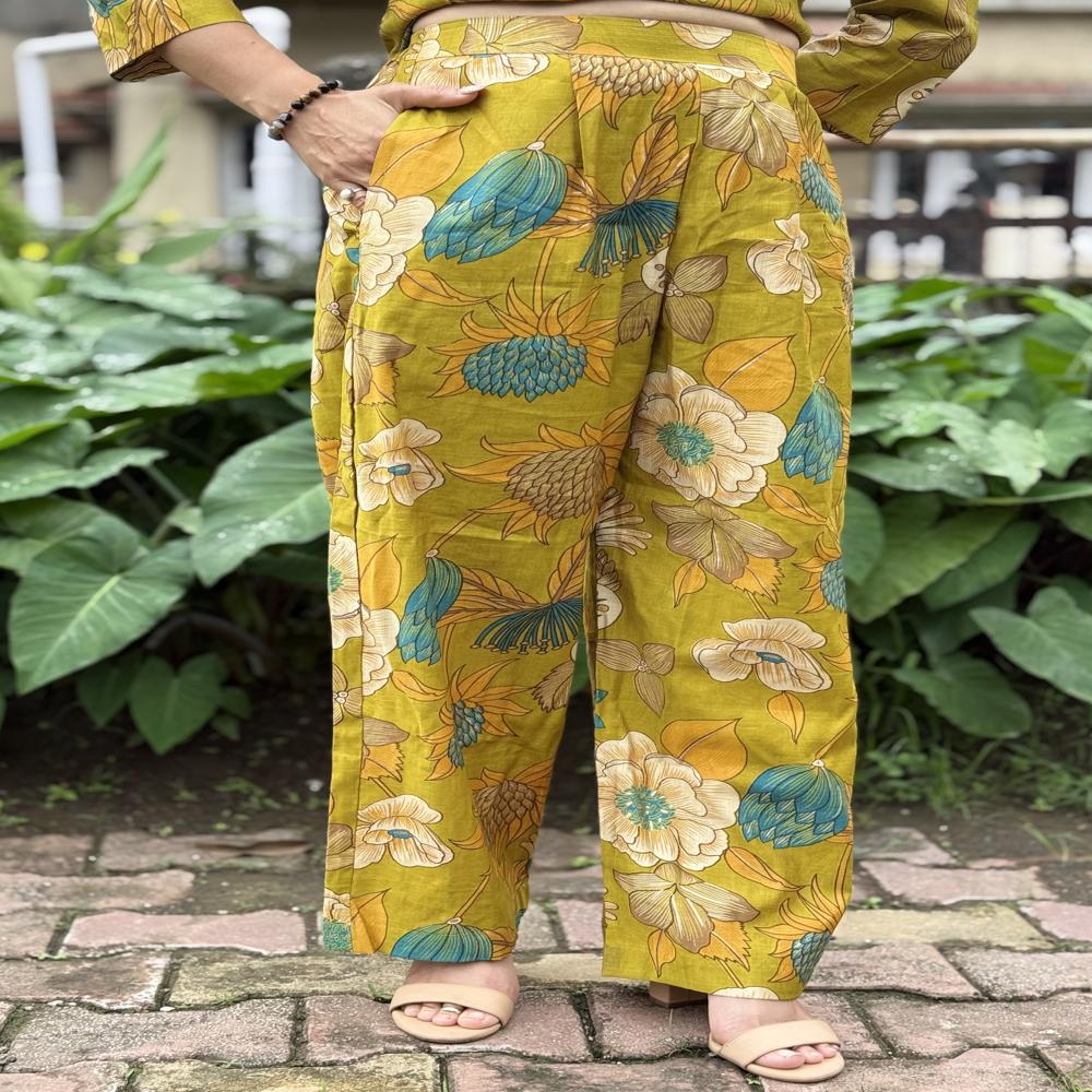 Ethnic Motif Top & Trouser Co-ord Set - Color: Mustard