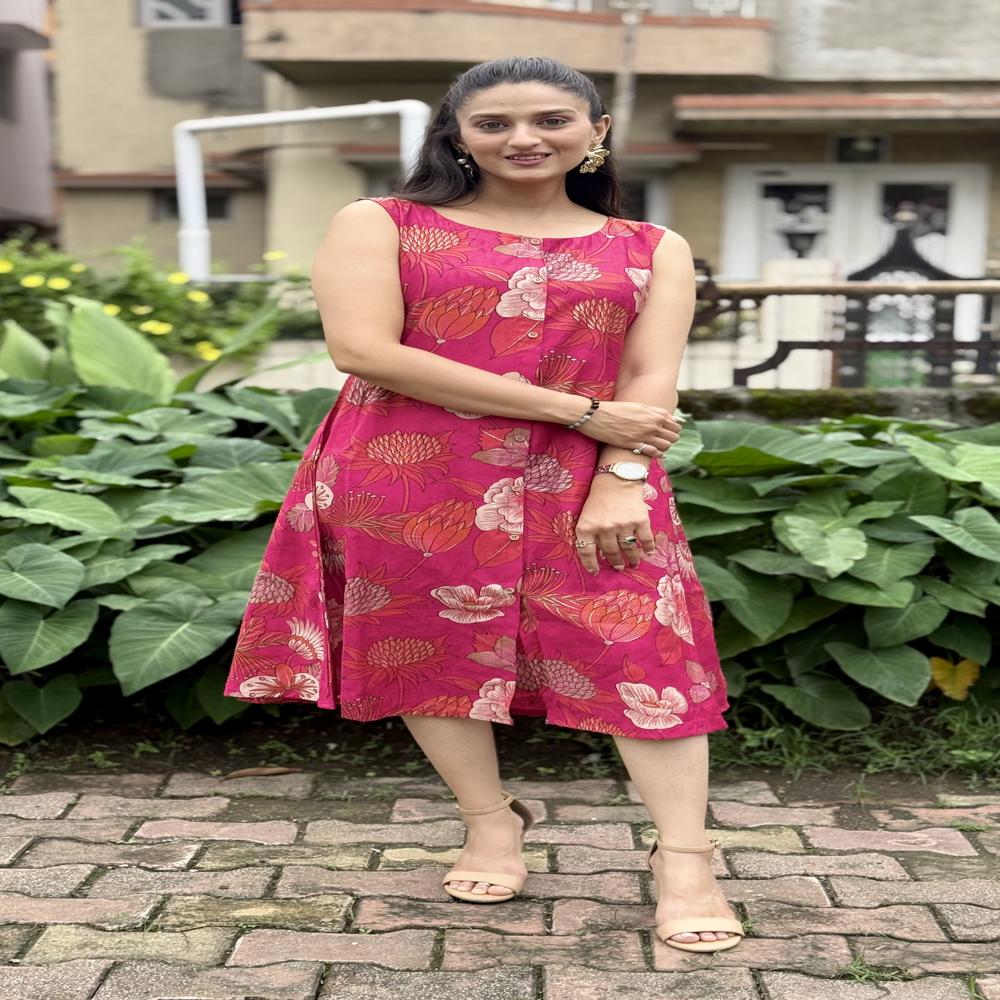 Floral A-Line Kurti - Color: Pink