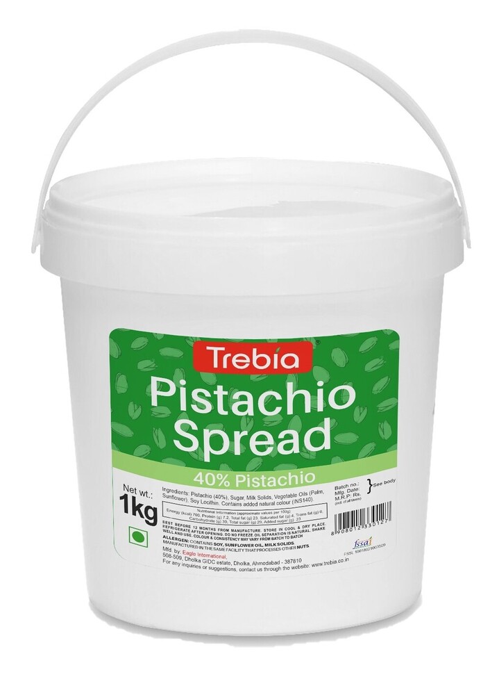 Trebia Pistachio Spread 40% 1a kga | Creamy Spread with Roasted Pistachios | Ideal for Ice Creams Toppings, Chocolates, Baking & Desserts