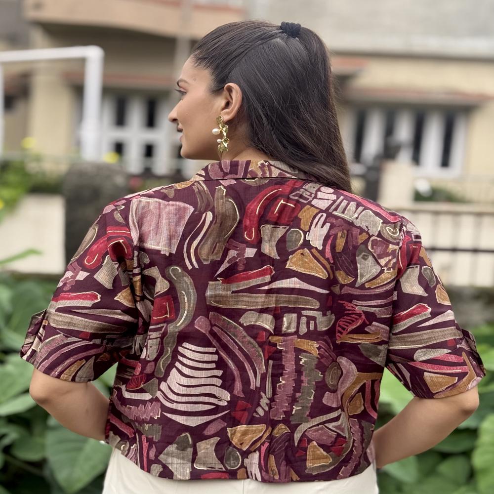 Abstract Print Maroon Shirt Top