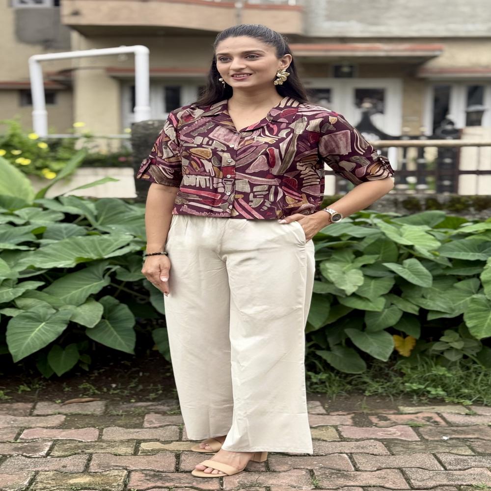 Abstract Print Maroon Shirt Top