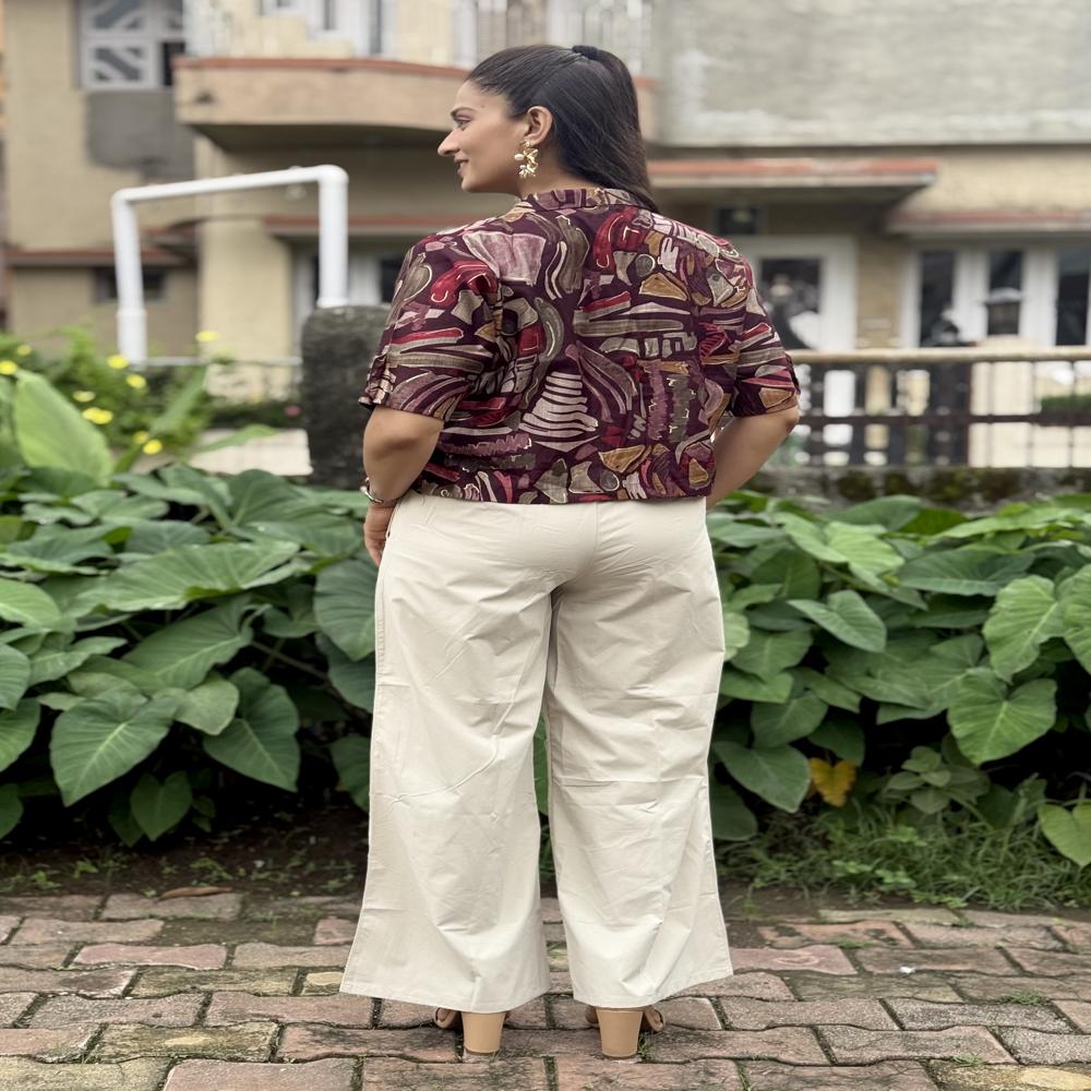 Abstract Print Maroon Shirt Top