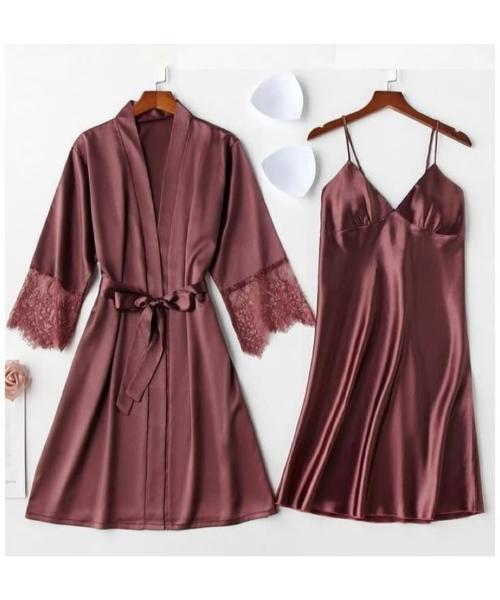 Women's 2 Piece Pajamas Satin Sets Cami Robes with Belt
