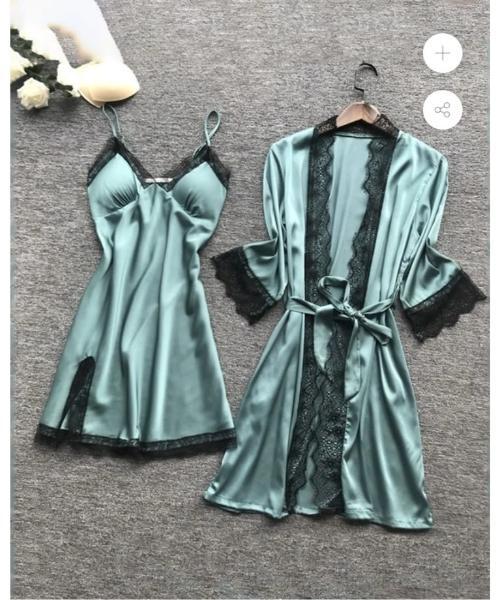 Women's 2 Piece Pajamas Satin Sets Cami Robes with Belt