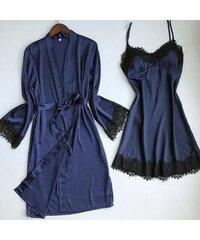 Women's 2 Piece Pajamas Satin Sets Cami Robes with Belt