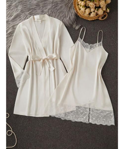 Women's 2 Piece Pajamas Satin Sets Cami Robes with Belt