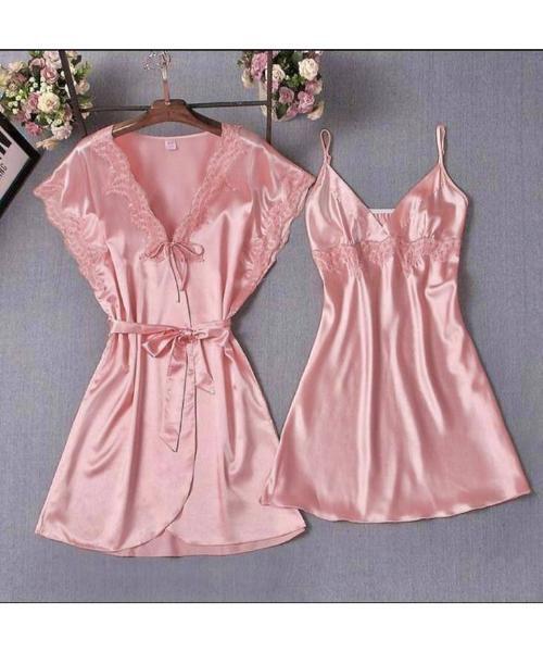 Women's 2 Piece Pajamas Satin Sets Cami Robes with Belt