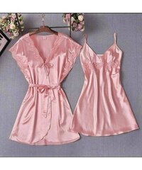 Women's 2 Piece Pajamas Satin Sets Cami Robes with Belt