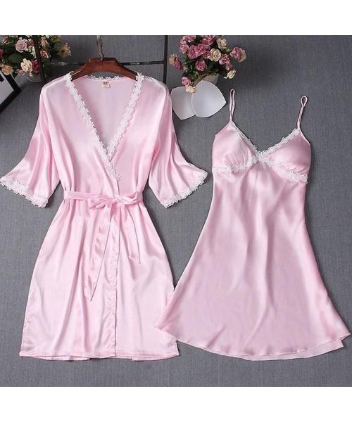 Women's 2 Piece Pajamas Satin Sets Cami Robes with Belt