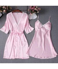 Women's 2 Piece Pajamas Satin Sets Cami Robes with Belt