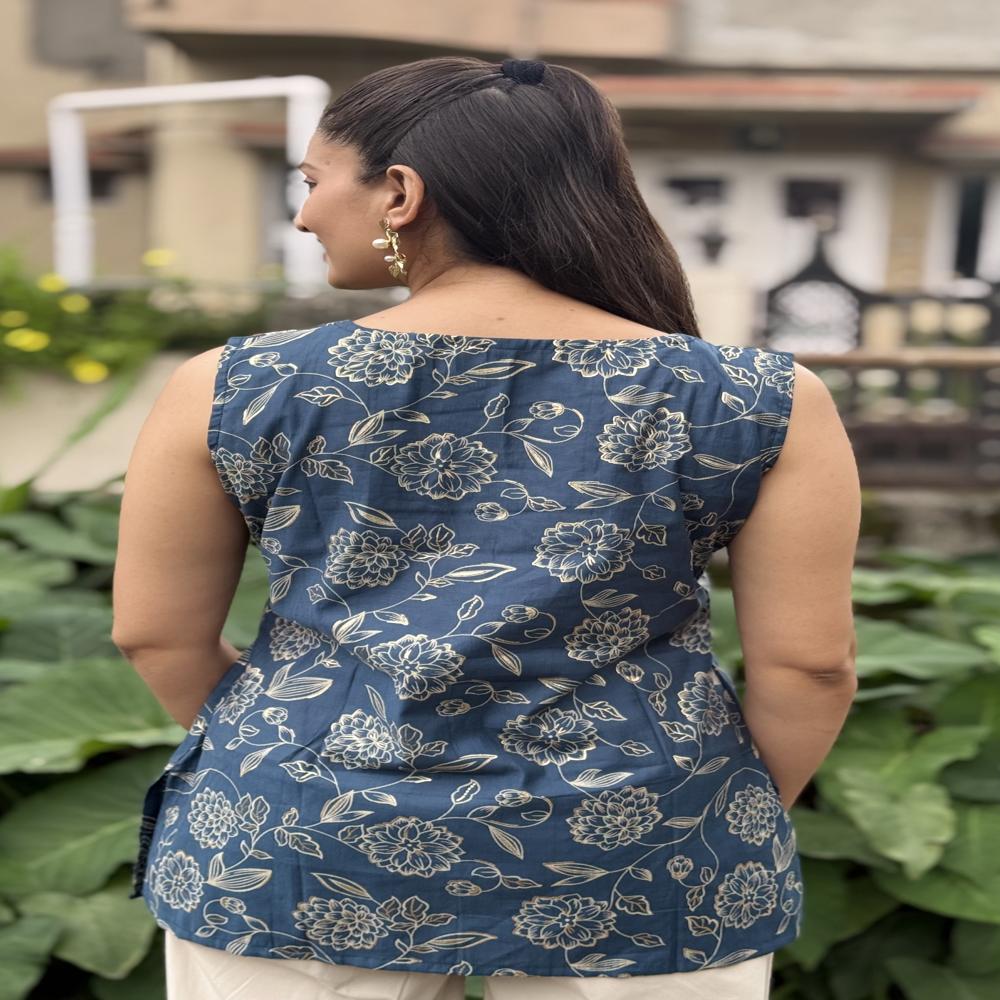 Floral Printed Indigo Kurti - Color: Blue