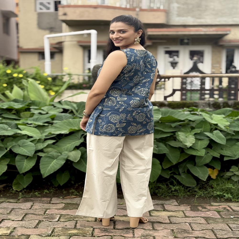 Floral Printed Indigo Kurti