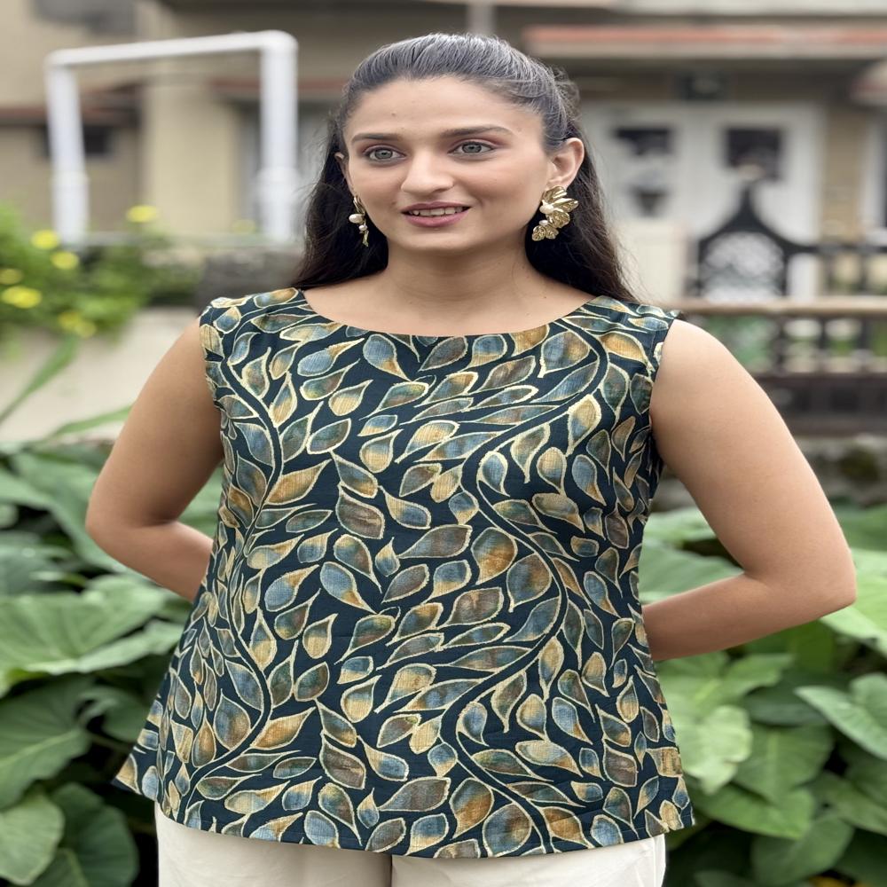 Multicolor Leaf Printed Kurti - Color: Green