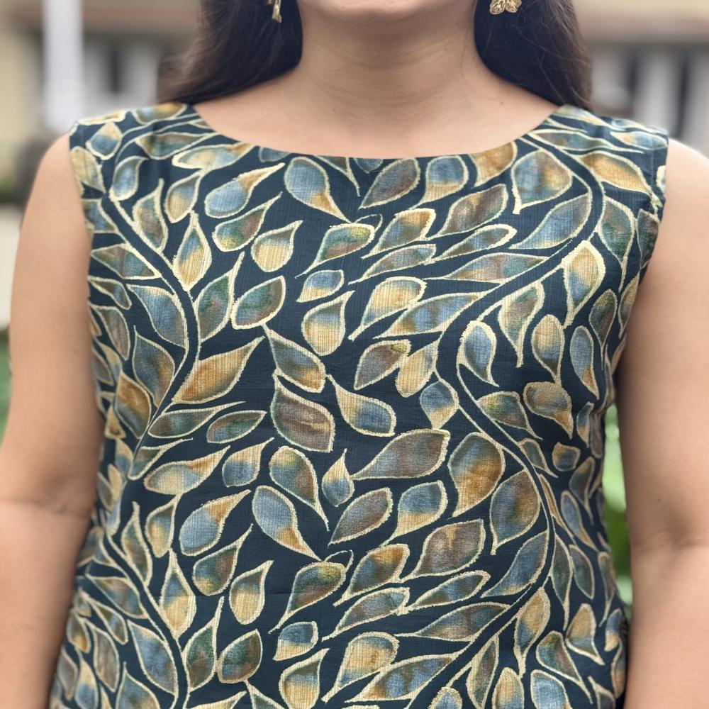 Multicolor Leaf Printed Kurti - Color: Green