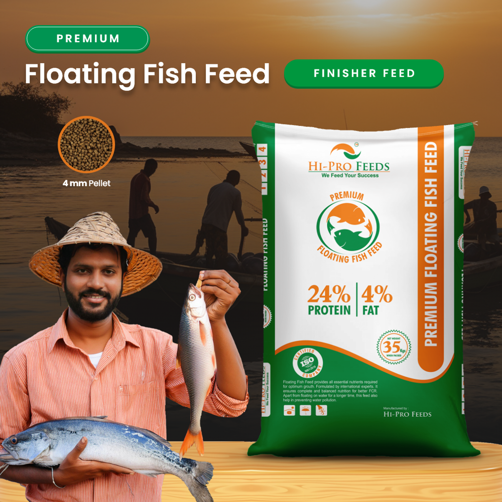 24/4 Premium Floating Fish Feed - 3mm & 4mm Pellet Size, Brown Color | Complete Nutrition For Fish Growth, Balanced Feed, Prevents Water Pollution