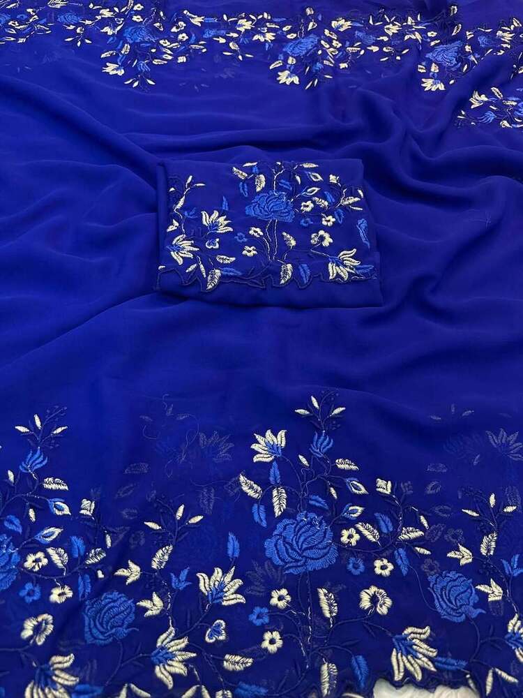 Super Georgette Styalist Saree - Bust Size: 44 Inch (In)