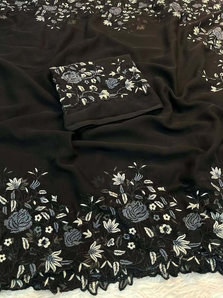 Super Georgette Styalist Saree - Bust Size: 44 Inch (In)