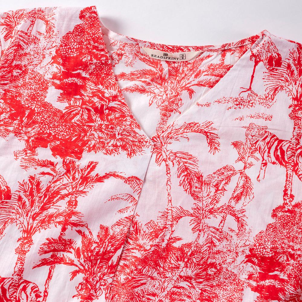 A Line Style Cotton Fabric Red Color Kurta And Bottom