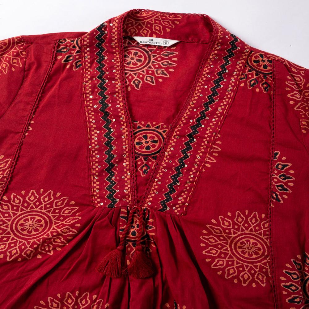 A Line Style Cotton Fabric Maroon Color Kurta And Bottom With Dupatta