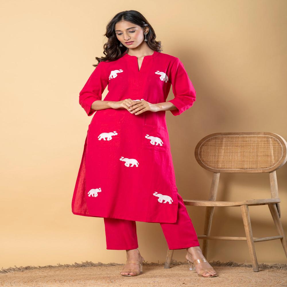 Straight Style Cotton Flex Fabric Pink Color Kurta And Bottom 
