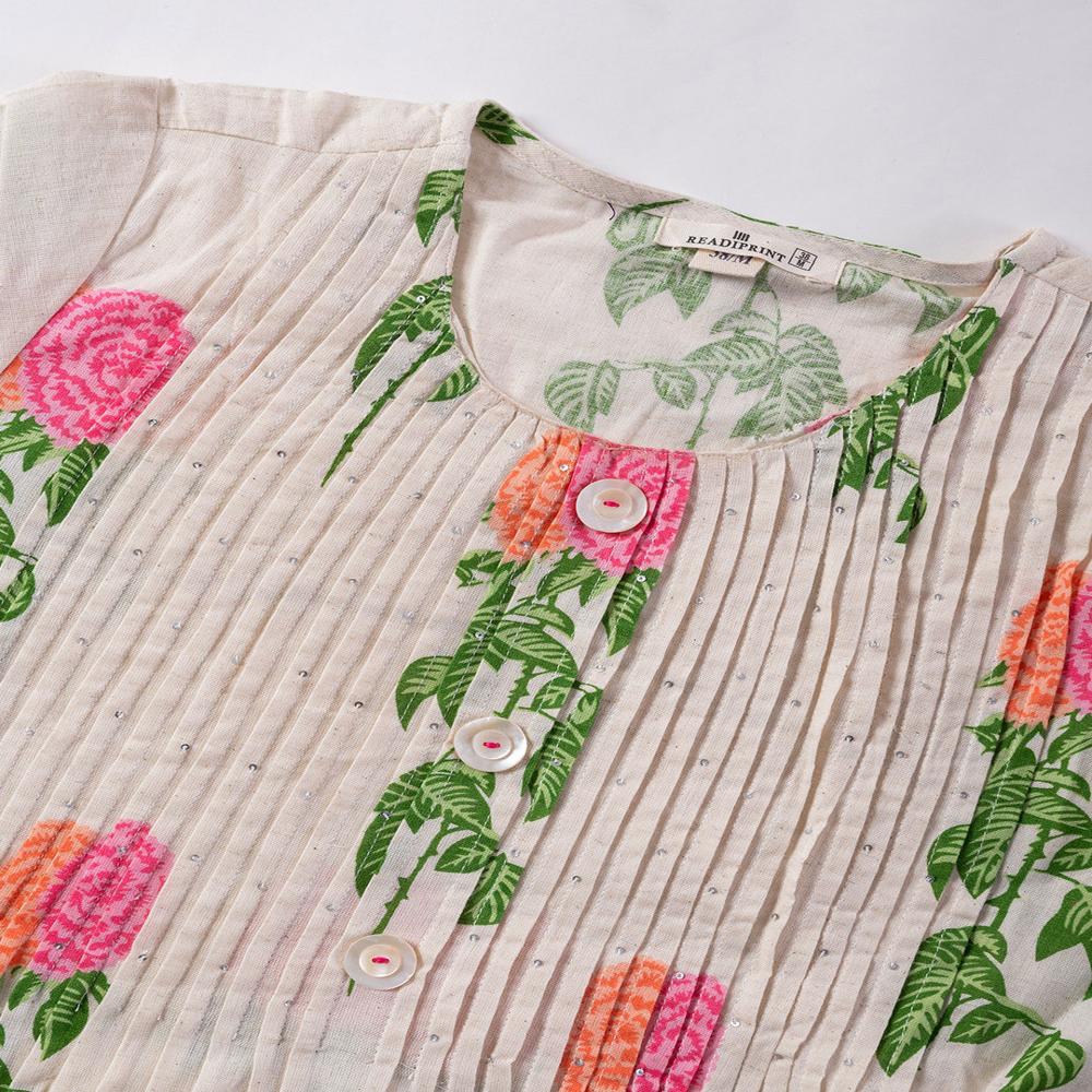 A Line Style Cotton Flex Fabric Off White Color Kurta With Bottom