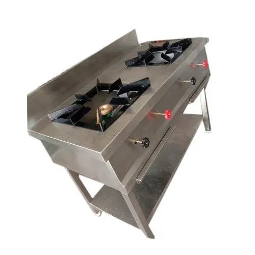 Commercial Two Burner Gas Stove - Color: Silver