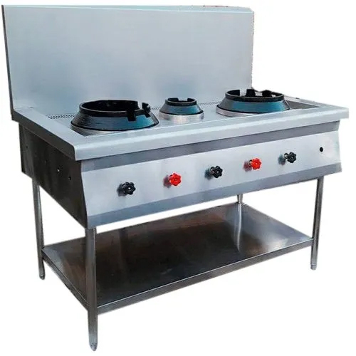 Three Burner Chinese Gas Range - Color: Silver