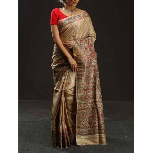 Madhubani Printed Tussar Ghicha Silk Saree
