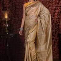 Tussar Silk Handloom Saree - Color: Cream With Maroon Border