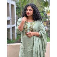 Hand Embroidery Bhagalpuri Linen Suit Set