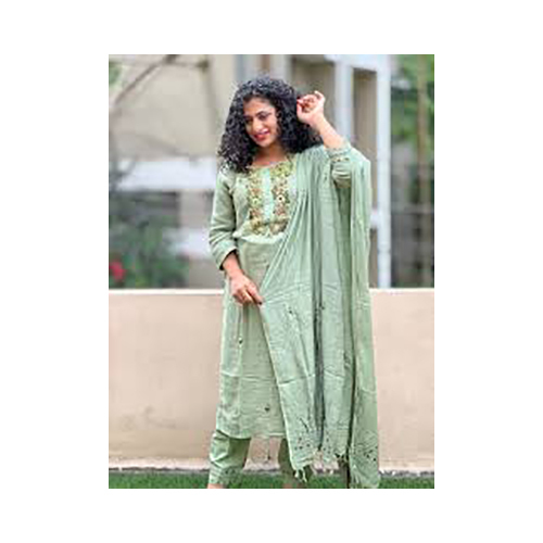 Hand Embroidery Bhagalpuri Linen Suit Set