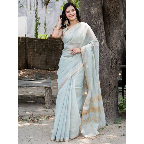 Linen Saree with Zari Border
