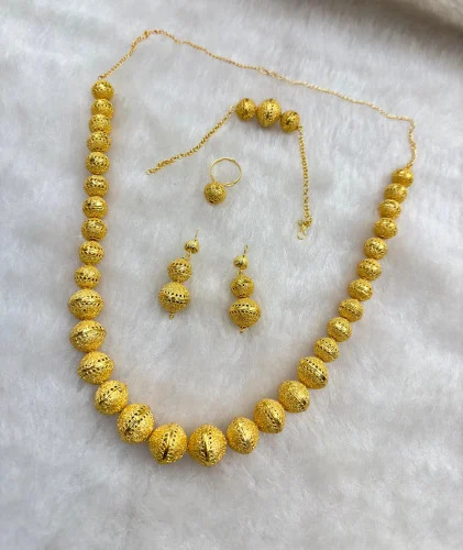 Ladies Gold Plated Necklace Set - Brass, 9 Inches Length, Golden Color | Elegant Design for Women, Perfect for Party Occasions