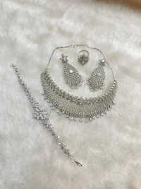 American Diamond Silver Choker Necklace Set