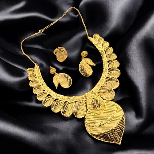 Designer One Gram Gold Forming Necklace Set - Color: Golden