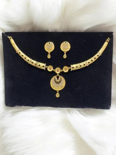 Designer Gold Plated Necklace Forming Necklace Set - Color: Golden