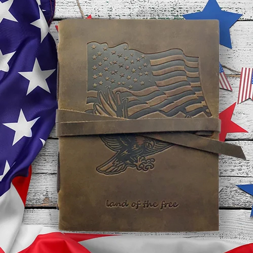 Handmade Patriotic Gift Set With Usa Flag And Eagle Embossed Journal - Color: Different Available