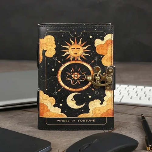 Vintage Wheel Of Fortune Leather Journal Diary With Lock Clasp - Color: Different Available