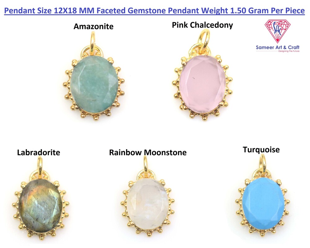 Natural Multi Gemstone Oval Shape Faceted Stone Gold Plated Pendant - Color: Multicolor